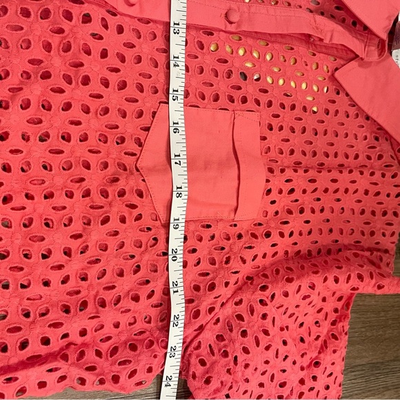 Susan Graver Button Up Shirt Women’s XL Coral Eyelet Cotton Long Sleeves Spring - Picture 5 of 8